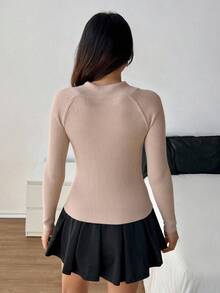 Suéter Mujer con Botones Metálicos, Ajustado de Textura Canalé, Multicolor, Cómodo y Versátil, Ideal para Otoño e Invierno, Combina con Jeans y Pantalones Anchos - Caqui oscuro - Ver 2