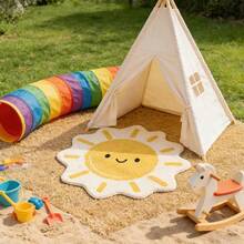 1 pieza Alfombra decorativa con sol para habitación infantil, decoración de dormitorio, alfombra pequeña para sala de juegos, decoración del hogar, alfombra de dormitorio, decoración de sala de estar, alfombra para exteriores, alfombra lavable - Multicolor - Ver 4