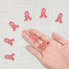 50pcs Pink Enamel Breast Cancer Awareness Ribbon Lapel Pins, Gold Trimmed, Metal Hope Brooch, For Women - Multicolor - View 13