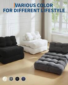 Einzelnes Klappsofa mit Polyurethan-Polsterung und 10 mm starkem Cord-Tufting, tragbarer und bequemer Bodensessel für Wohn- oder Schlafzimmer - Dunkelgrau - Übersicht 7