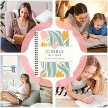1-Year Bible Study Plan And Devotional Journal - Daily Reading Plan With Floral Patterns, Including Prayer Space - Elegant Mint Green And Pink Tulip Design, Portable Christian Bible Study Guide, Suitable For Personal Meditation, Church Groups, And Gifts, Spiral-Bound, Durable Ring-Binder - 隨機1本 - 查看 2