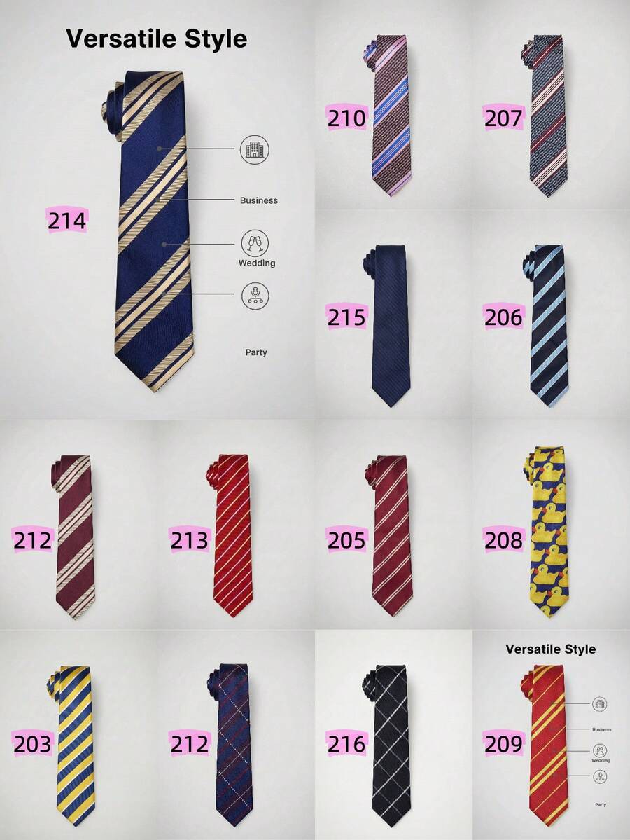 男士经典蓝色条纹领带一条，宽8厘米，适合商务、婚礼等场合。 - 混色 - 查看 1