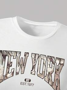 Tween Girl med bokstavstryck och grafiskt tryck, rund halsringning, långärmad topp och byxor - Vitt - Visa 4