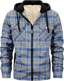 Men's Winter Fleece Warm Thick Plaid Jackets Heavyweight Cotton Hoodies Flannel Hooded Shirt JacketChristmas VTWT - A01藍色 - 查看 12
