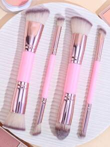 4支双头化妆刷套装，多功能腮红刷、散粉刷、粉底刷、高光刷、修容刷和遮瑕刷，适合女孩和女士使用，化妆工具 - 彩色 - 查看 10