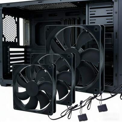 12cm Computer Case Cooling Fan, 12V Silent Fan For Desktop PC, 8cm 9cm Black Frame Blades No Light Fan
