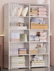 1 Portable Wardrobe, Multifunctional Cube Bookshelf, Wardrobe, 31.5"/15.7" Width, Freestanding Display Rack With Curtains, Book Storage Cabinet For Bedroom And Living Room - White - View 11