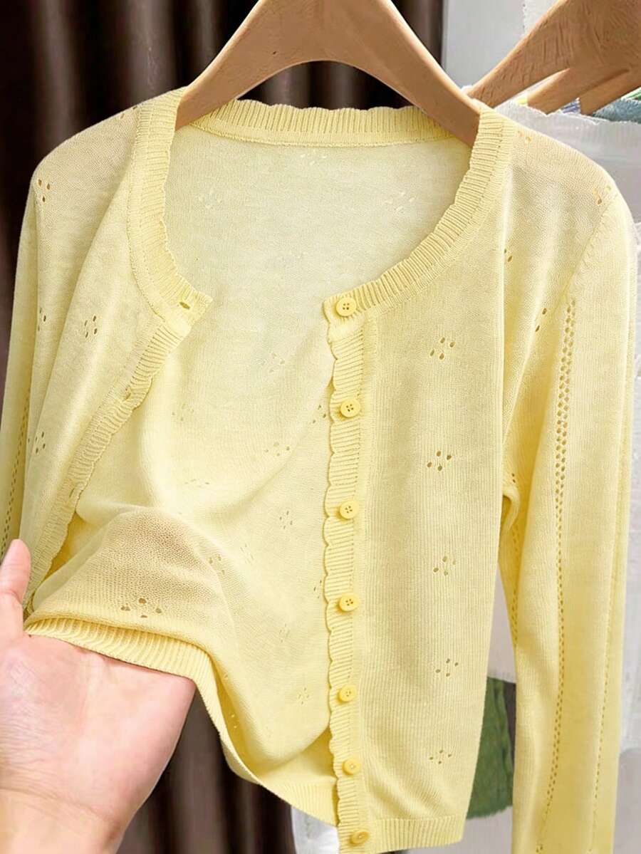 GIGOGOU Women's Lightweight Knit Cardigan, Casual & Breathable Long Sleeve Sunscreen Shirt, Spring/Summer - Yellow - View 1