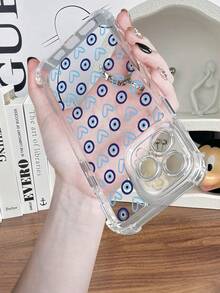 Evil Eye & Heart Pattern Clear Acrylic Phone Case For IPhone 16/15/14/13/12/11/X/XS/XSMAX  Protective Cover For Teens Girls - Black - View 1