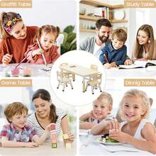 Mesa para niños y 4 sillas con escritorio de estilo graffiti, mesa y sillas para niños pequeños ajustables en altura para leer, dibujar, jugar y comer, muebles de estudio y actividad para niños - Marrón - Ver 5