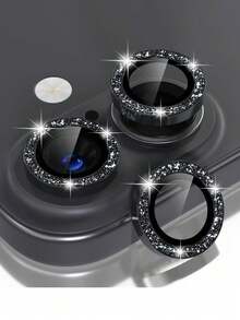 ZYONS 3pcs Glitter Camera Lens Protector, 9H Tempered Glass Lens Cover With Rhinestone Decoration, Compatible With IPhone 17 Pro Max/17 Pro/17 Air/17/16 Pro Max/16 Pro/16 Plus/16/15 Pro Max/14 Pro Max/13 Mini/12/11 Series Applicable To Daily Shield, Office, Home Daily Shield Office Home Phone Camera Cover Sparkling Crystal Waterproof Shockproof Anti-Fall Scratch Resistant - Black - View 1