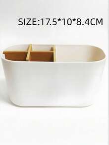 五格竹制牙刷架，浴室台面收纳架，可放置牙刷、化妆品及小配件，大理石纹理，白色大理石色 - 白色仿牙刷架/梳子架 - 查看 7