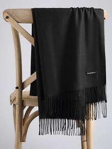 1入女士純色長繩結假卡仕米爾羊毛圍巾，防曬披肩，兼具優雅和簡潔兩個特點，適合全年使用保暖和日常使用。 - 彩色 - 查看 34