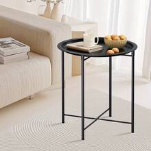 Senmeo 1pc Black Metal Round Side Table With Tray Top - Foldable Modern Round End Table For Living Room, Bedroom, - Easy Assembly, Space-Saving Design - Màu vàng - Xem 5