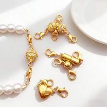 5pcs Magnetic Necklace Clasp & Closure Set, Gold & Silver Spring Clasp, Pearl Chain Extender, Various Shapes Incl. Rhinestone, Ball, Heart, Cylinder, Jewelry Magnetic Lock Converter - Multicolor - View 2