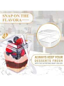 20/10/5 Pcs Set Minimalist Transparent Square 5oz Dessert Bowls With Lids, Durable Material, Easy To Clean, Suitable For Girls' Party/Holiday Dessert Table, Dorm Snacks, Outdoor Camping, Large Capacity, Special Cups For Snacks And Pudding, Ideal For Valentine's Day, Mother's Day, Graduation Gifts - Multicolor - View 4