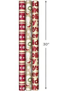 - Papel de regalo de Navidad reversible (3 rollos: 120 m2 ft. ttl) Merry Holidays, copos de nieve, muñecos de nieve, rayas rojas V4NO - Red Toile, Black Buffalo Plaid, Navidad, manualidades - Ver 1