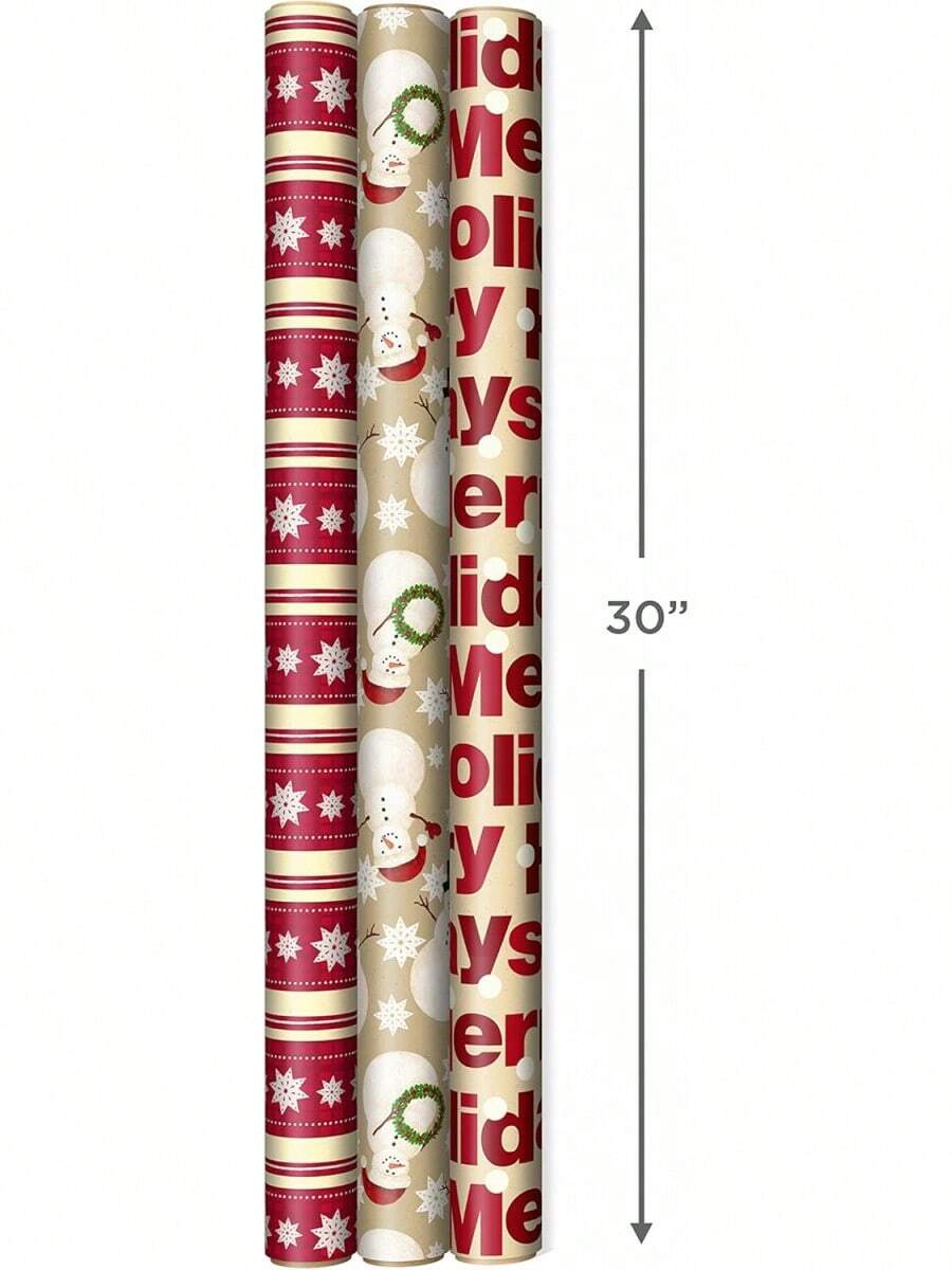 - Papel de regalo de Navidad reversible (3 rollos: 120 m2 ft. ttl) Merry Holidays, copos de nieve, muñecos de nieve, rayas rojas V4NO - Red Toile, Black Buffalo Plaid, Navidad, manualidades - Ver 1