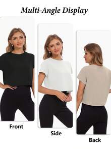 HOPLYNN 3-Piece Women's Loose-Fitting Short-Sleeved Sports Top, Comfortable And Breathable Short-Sleeved T-Shirt, Quick-Drying And Breathable Summer T-Shirt, Suitable For Fitness, Exercise, Yoga, Running And Everyday Casual Wear. - 彩色 - 查看 8