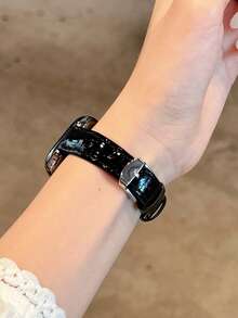 时尚品牌 D 字母金色金属装饰软皮表带，适用于 46mm 38mm 40mm 41mm 42mm 44mm 45mm 49mm 表盘；优雅女士珍珠皮革替换表带，适用于 Series 11 10 9 8 7 6 5 SE Ultra 2；时尚配饰，适合女孩，圣诞节和情人节礼物。 - 黑色 - 查看 5