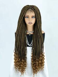 Full Lace Front Knotless Box Braided Wigs With Baby Hair For Women 36 Inches Super Long Braids Wig With Curls Ends Lace Frontal Braid Synthetic Wigs Daily Used - Multicolor - View 13