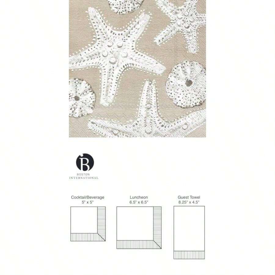 IHR Home Range - Servilletas desechables de papel de 3 capas, 8.5 x 4.5 pulgadas, , 16 unidades(Beach Treasures Starfish 5" x 5") - Multicolor - Ver 1