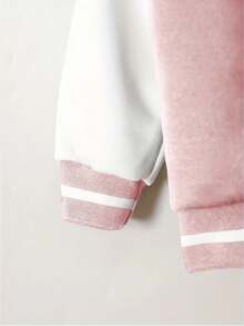 1 Piece  Cartoon Print Girls Baseball Jacket Winter Outerwear Street Style Casual School  Fashion - Baby Pink - View 6