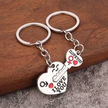 Romantic Couple Keychain Set Heart & Key I LOVE YOU Pendant Valentine Gift For Lovers - Silver - View 4