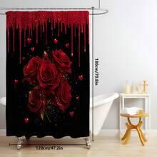 1pc/4pcs Valentine's Day Luxury Queen Style! Red Rose High Heel Shower Curtain Set, Includes 12 Hooks, Non-Slip Bath Mat, U-Shaped Toilet Seat Cover, Machine Washable, Artistic Design, Suitable For All Seasons, Valentine's Day Shower Curtain, Bathroom Decor - Multicolor - View 26