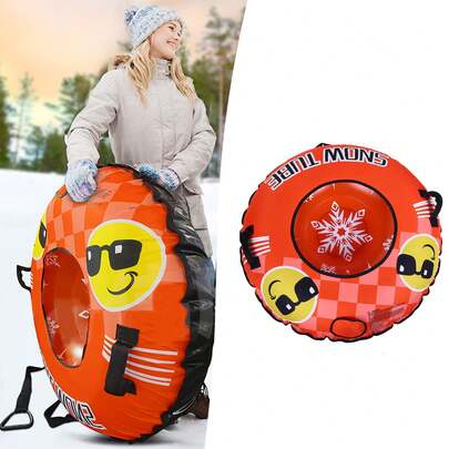 43.3" Inflatable Snow Tube Sled - Cold-Proof PVC Winter Toy With 2 Handles & Towable Strap For Outdoor Sledding, Skiing, Snow Play - Durable Orange Snow Ring