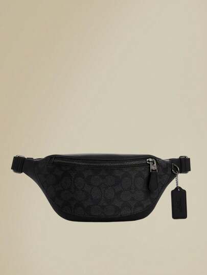  COACH Warren 29 Classic Signature Logo Zipper Closure Coated Canvas Leather Shoulder Bag Unisex Large Charcoal Black Versatile Elegant Handbag Perfect For Holiday Gifts Casual Work And Daily Use