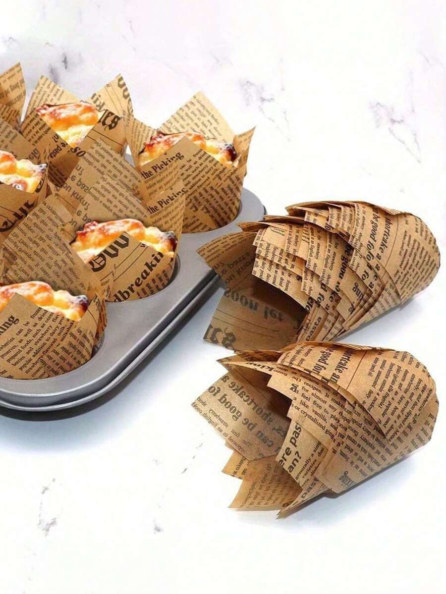 50/100pcs Tulip Cupcake Liners, Baking Cupcake Wrappers, Grease-Proof Paper Cupcake Cups, Suitable For Wedding And Birthday Party - Multicolor - View 1