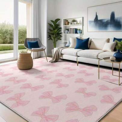 1pc Soft Pastel Pink Butterfly Pattern Rug, With Matching Butterfly Decor, Suitable For Light French Or Girly Living Room Or Bedroom, Easy To Clean And Washable