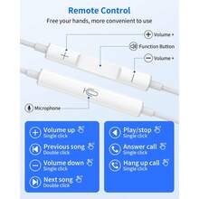 有线入耳式耳机，采用Type-C接口，高解析度音频质量，高清麦克风，沉浸式低音，通用耳塞，带音量控制。兼容 16 Pro Max/15 Pro/17 Air、iPad、vivo、OPPO、OnePlus等智能手机。 - 白色 - 查看 7