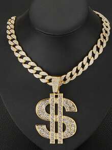1件嘻哈旋转美元符号吊坠项链，配20英寸链 - 金色锌合金男士首饰，派对/音乐节礼物，全年佩戴，派对配饰，首饰，奢华光泽饰面 - 可旋轉美金吊墜項鍊 - 查看 26