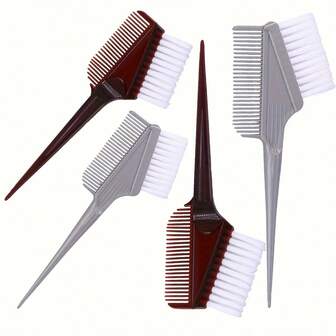 Juego de 4 piezas de herramientas para teñir y resaltar el cabello - Brochas profesionales para el color del cabello y peines para esponjar, aplicación uniforme del tinte, diseño de mango largo para áreas de difícil acceso - Accesorios de coloración de calidad de salón para todo tipo de cabello Temporada de regreso a clases, esencial para viajes y vacaciones, accesorios para el cabello de mujer, peine, accesorios para cortar el cabello