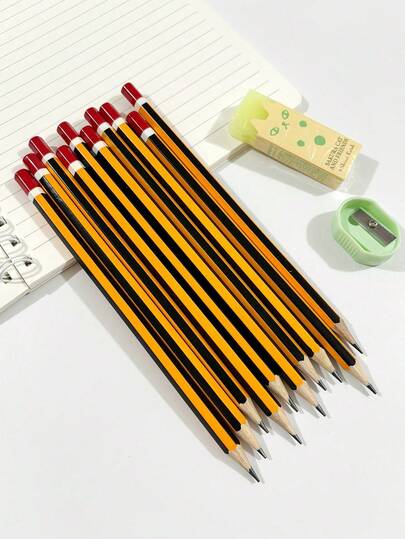 20/10pcs HB Pencils, Yellow Striped Basswood Barrels, 0.7mm Medium Tips, HB Hardness - Ideal For Students And Office Use Back To School