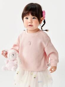 mini bala 女婴柔软纯棉卫衣，春季新款，透气长袖上衣 - 粉紅 - 查看 1