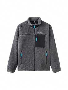 CAMEL CROWN 休闲保暖抓绒外套，情侣加厚抓绒外套，秋冬季 - 深灰 - 查看 7