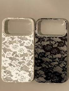 Elegant Romantic Lace Floral Print Glitter Transparent Soft Phone Case, Compatible With IPhone 17 Pro Max, 17 Pro, 17, 16 Pro Max, 16 Pro, 16, 15 Pro Max, 15 Pro, 15, 14 Pro Max, 14 Pro, 14, 13 Pro Max, 13 Pro, 13, 12 Pro Max, 12 Pro, 12, 11, Creative Fashion Transparent Soft Shell, Glossy Jelly Material, Shock-Proof Protective Cover - White Lace - View 5