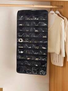 1pc 80-Slot Large Double-Sided Hanging Jewelry Display Storage Bag, Non-Woven Foldable Ring, Necklace, Bracelet Organizer Pouch, Multi-Functional Transparent Jewelry Display Hanging Bag, Dust-Proof, Oxidation-Resistant, Suitable For Wardrobe Door - 80 Slots For Earrings, Necklaces And Small Items , Makeup Room Decor,Travel Essential - Multicolor - View 8