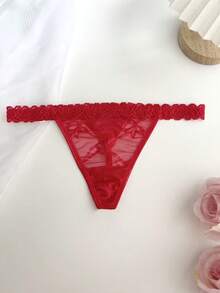 Customized Lace Funny Thong With Personalized Gold Pendant Name Tag, Sexy Underpants With Any Name, Rave - Red - View 3