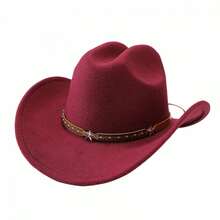 Western Style Cowgirl Cap Stylish Pentagram Leather Belt Decorated Wide Brimmed Fedora Hat For Men Women Outdoor Wear - Đỏ - Xem 7