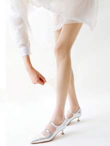 1双女士纯色丝袜/连裤袜 - 色彩鲜艳、性感、轻薄、抗起球、耐穿、超透明腿部配件，夏季紧身裤打底裤，时尚性感全长无缝袜，非常适合日常约会和外出穿着。 - 杏色 - 查看 6