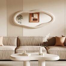 55" X 24" Wall Mirror, Flannel Wrapped Wooden Frame Wavy Mirror, Irregular Mirror Hanging For Cloakroom/Bedroom/Living Room, Ivory White,2-In-1 Leaning Wall Mirror ,Bedroom Floor Standing Mirror - 白色 - 查看 3