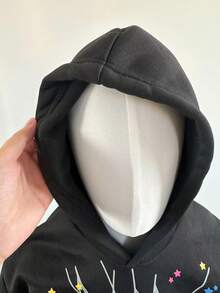 Y2k Hoodies Men's Hip Hop Spider Web Pattern,Graphic Alphabet Print Harajuku Vintage Hoodie,Long Sleeve Street Wear Top For Both Men And Women Oversized Pullover,Gothic Hooded Sweatshirt - 黑色 - 查看 4