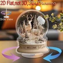 2D Imprimé Boule à neige rotative à 360 degrés, décoration de bureau, avec renne blanc et sapin - Multicolore - Voir 1