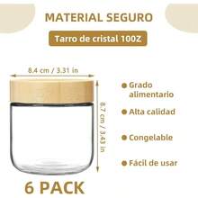XGJFrascos de d erméticos 6 pcs con Tapa 8 10 16 24 oz 236 300 480 720 ml para Alimentos - Incluye Etiqus - Ideal para Café Especias Azúcar Avena Té Yogur Granos (6 pcs-300ml) - 6 piezas de 300 ml - Ver 3