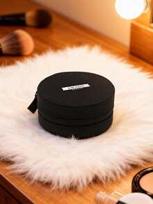 Prada Black Canvas Round Makeup Bag, Compact Portable Travel Cosmetic Pouch - Black - View 5