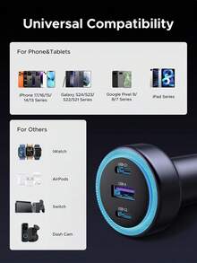 30W USB C Cargador Auto Carga Rápida, 3 Puertos 2 USB C Adaptador Auto Tipo C A, QC/PD 3.0 Cargador para Coche Compatible con iPhone 17 16 15 Pro Max, Pixel 10 9 8, Galaxy S25 S24 S23, iPad Air - 1 - Ver 5